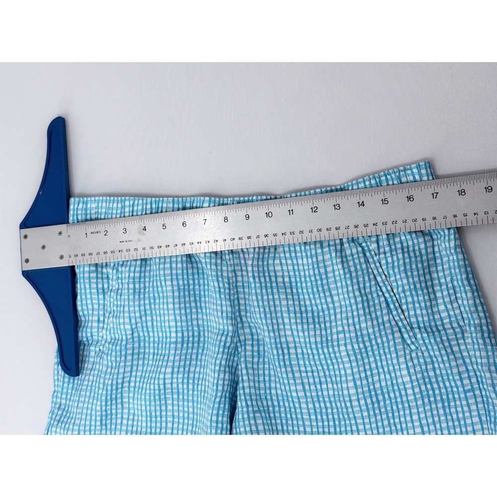 Lilly Pulitzer Linen Shorts Womens L Blue Gingham 010404 Elastic Waist - Picture 5 of 11